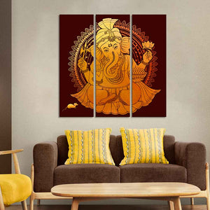 Divine Shree Ganesh Canvas Wall Painting of Three Pieces