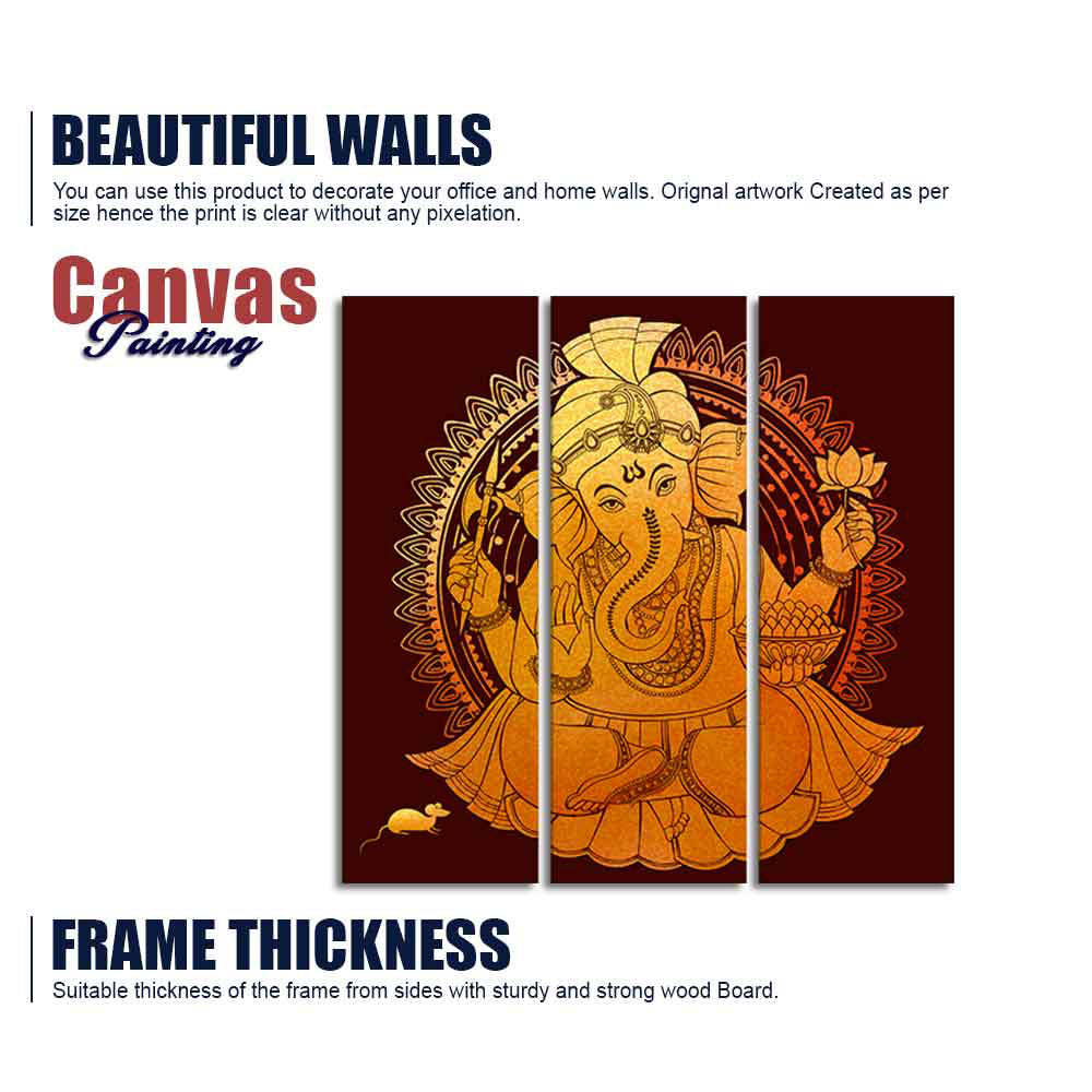 Divine Shree Ganesh Canvas Wall Painting of Three Pieces