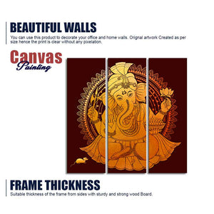 Divine Shree Ganesh Canvas Wall Painting of Three Pieces