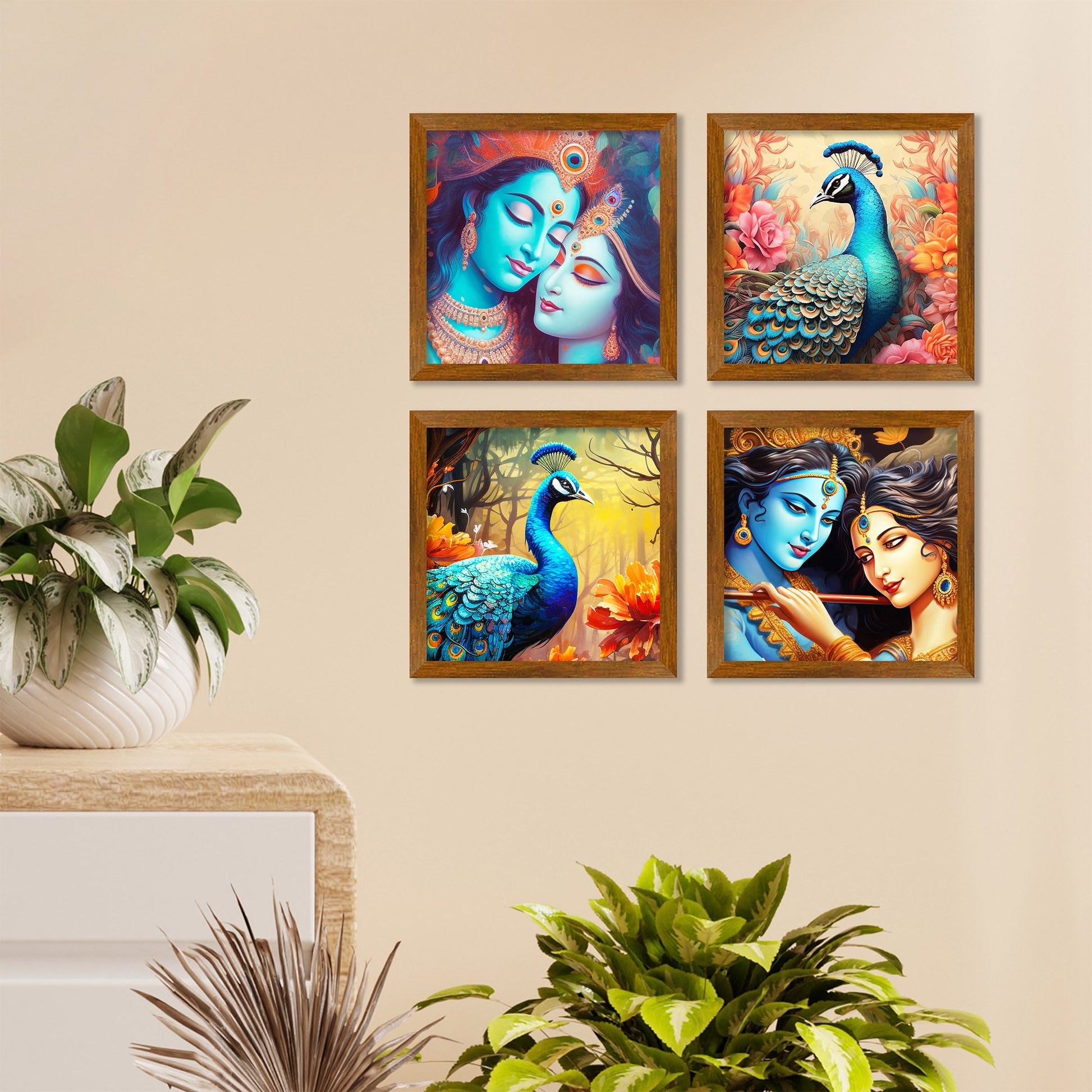 Divine Shree Radha and Krishna Premium Art Wall Frame Set of Four