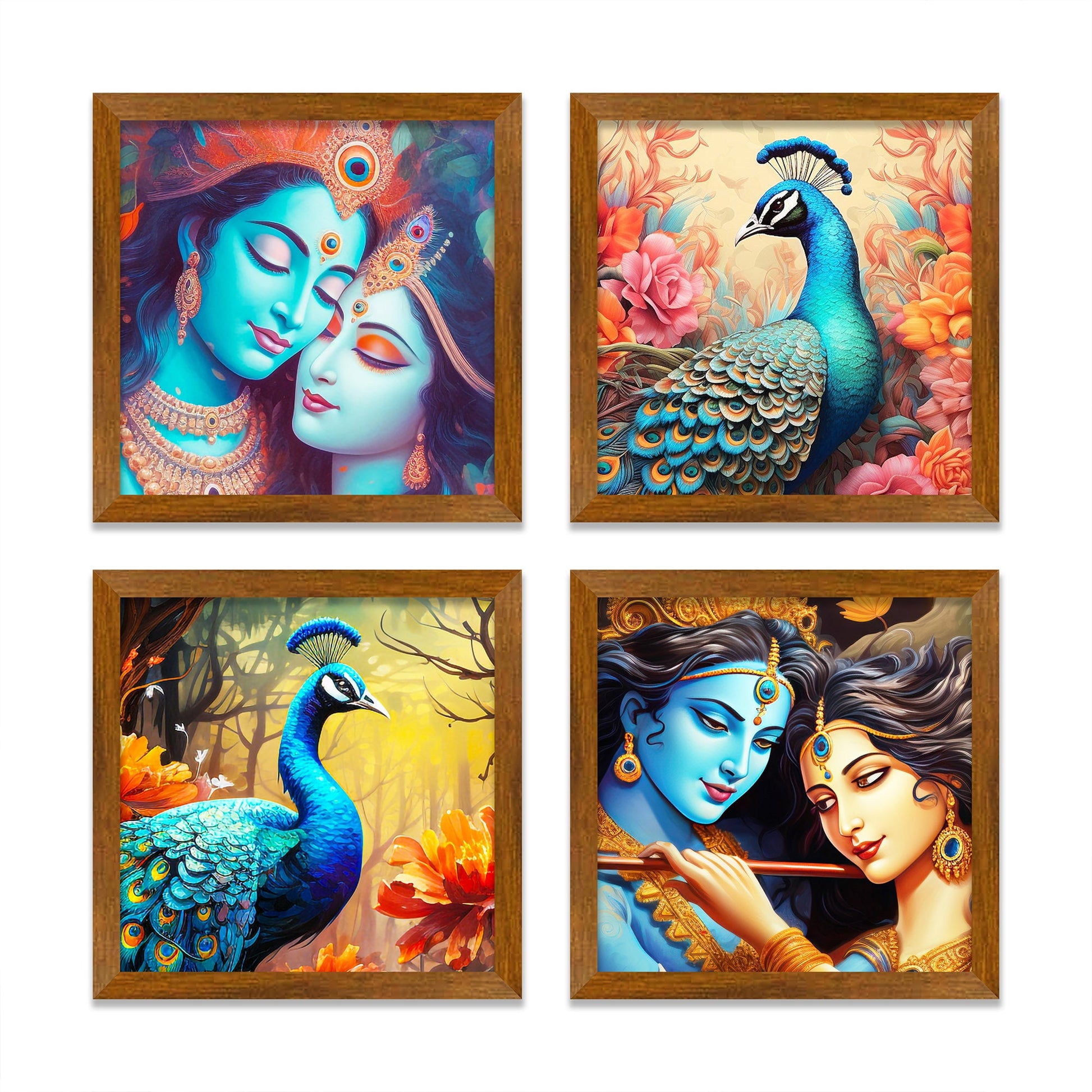 Divine Shree Radha and Krishna Premium Art Wall Frame Set of Four