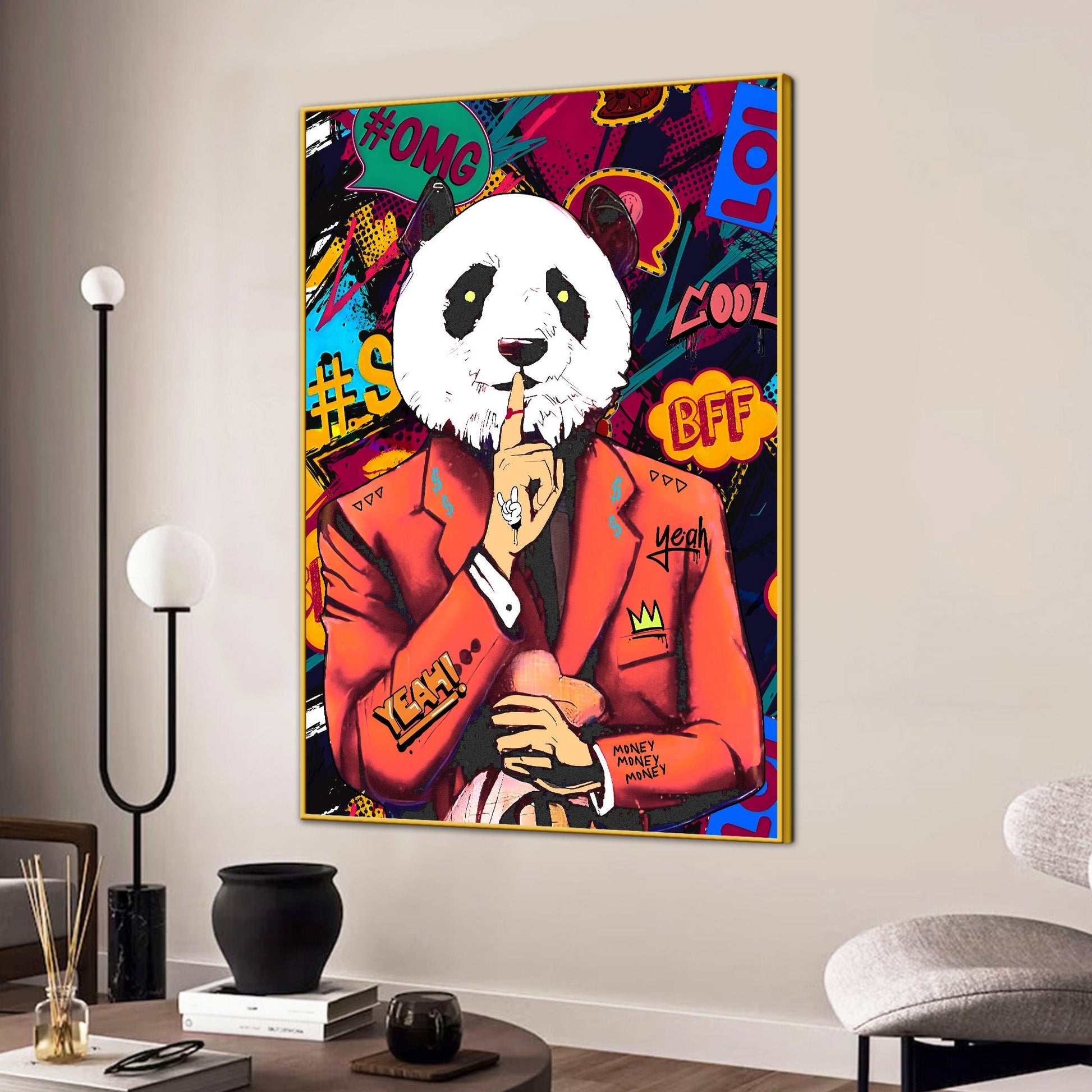 Don'T Tell Your Secrets Panda Cotton Canvas Wall Painting