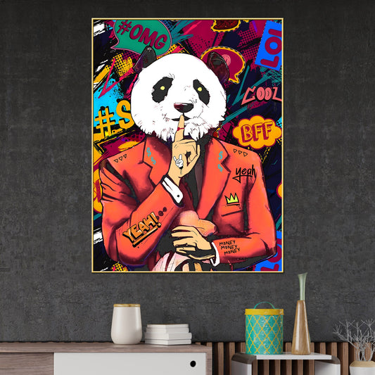 Don'T Tell Your Secrets Panda Cotton Canvas Wall Painting