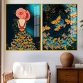 Dress of Golden Butterflies Acrylic Floating Wall Painting Set of 2
