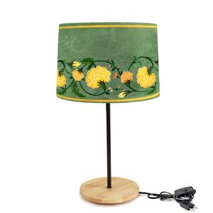 Drum Green Shaped Polyester Shade Table Lamp with Wood Base