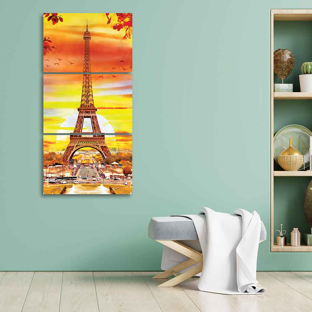 Eiffel Tower in Paris Wall Painting of 3 Pieces