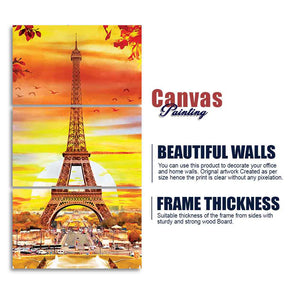 Eiffel Tower in Paris Wall Painting of 3 Pieces