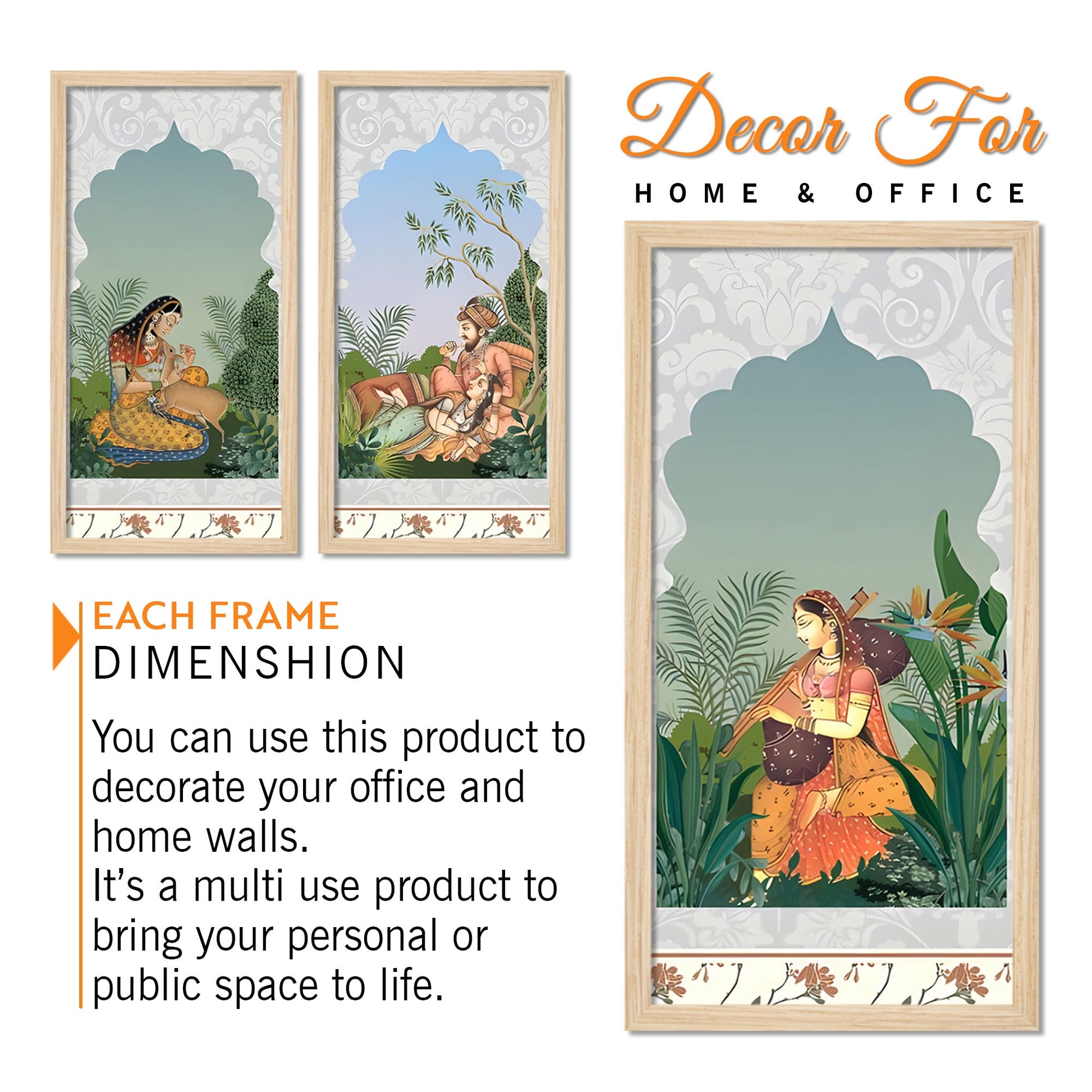 Elegance of the East Royal Mural Art Wall Frame Set of Three