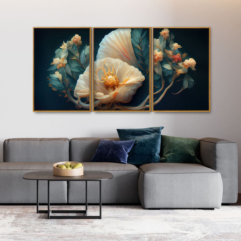 Elegant Floral Flower art Floating Canvas Wall Painting Set of Three