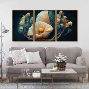 Elegant Floral Flower art Floating Canvas Wall Painting Set of Three