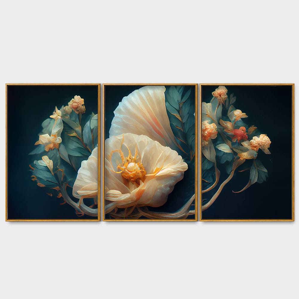 Elegant Floral Flower art Floating Canvas Wall Painting Set of Three