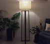 Elegant Wooden Floor Lamp with Brown Base and Beige Color Fabric