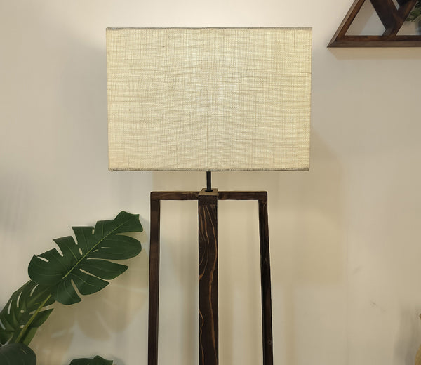 Elegant Wooden Floor Lamp with Brown Base and Beige Color Fabric
