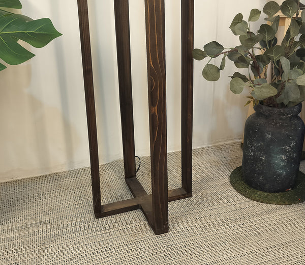 Elegant Wooden Floor Lamp with Brown Base and Beige Color Fabric