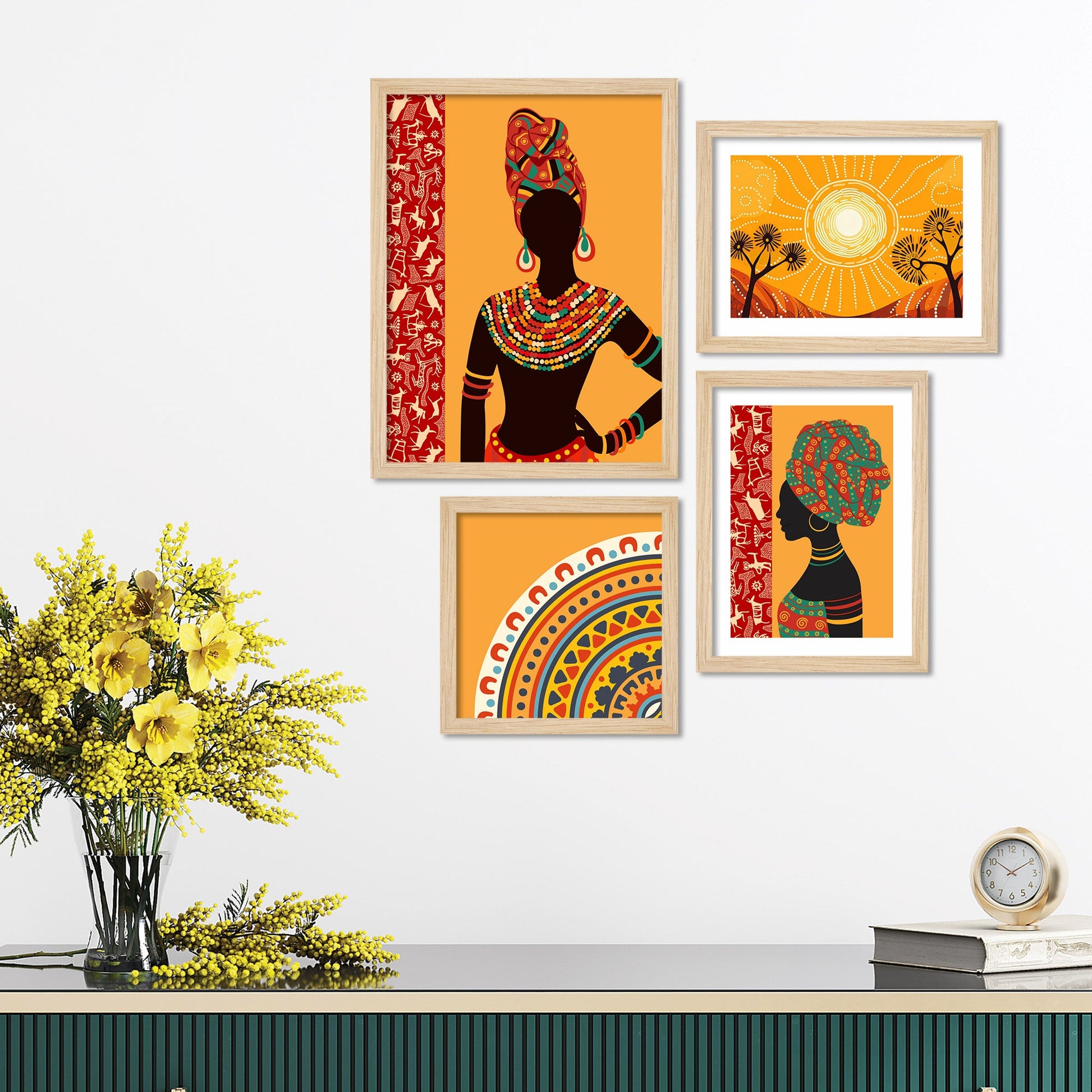 Ethnic African Woman Art Wall Frame Set of Four