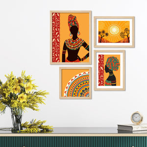 Ethnic African Woman Art Wall Frame Set of Four