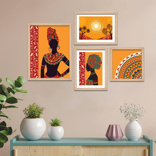 Ethnic African Woman Art Wall Frame Set of Four