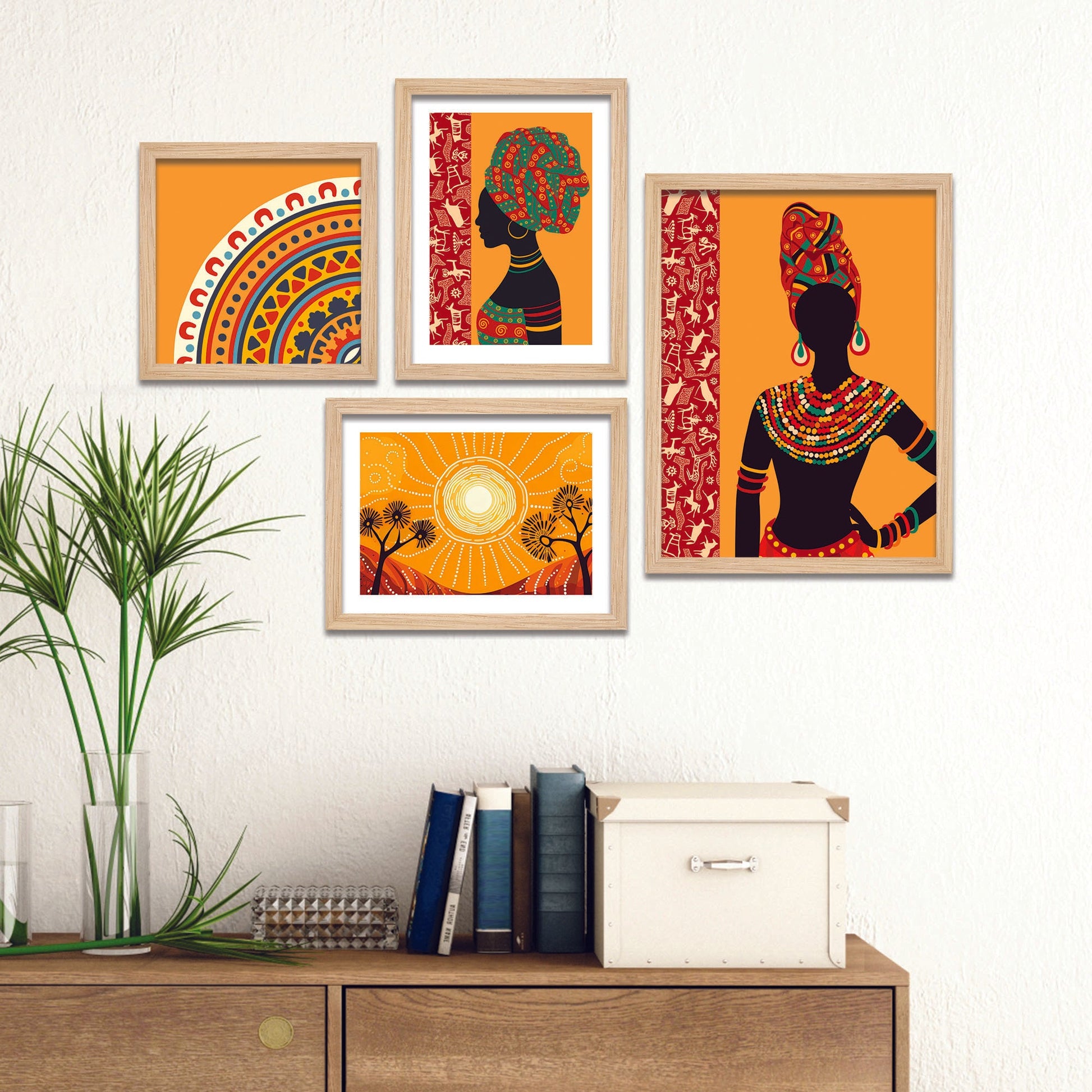 Ethnic African Woman Art Wall Frame Set of Four