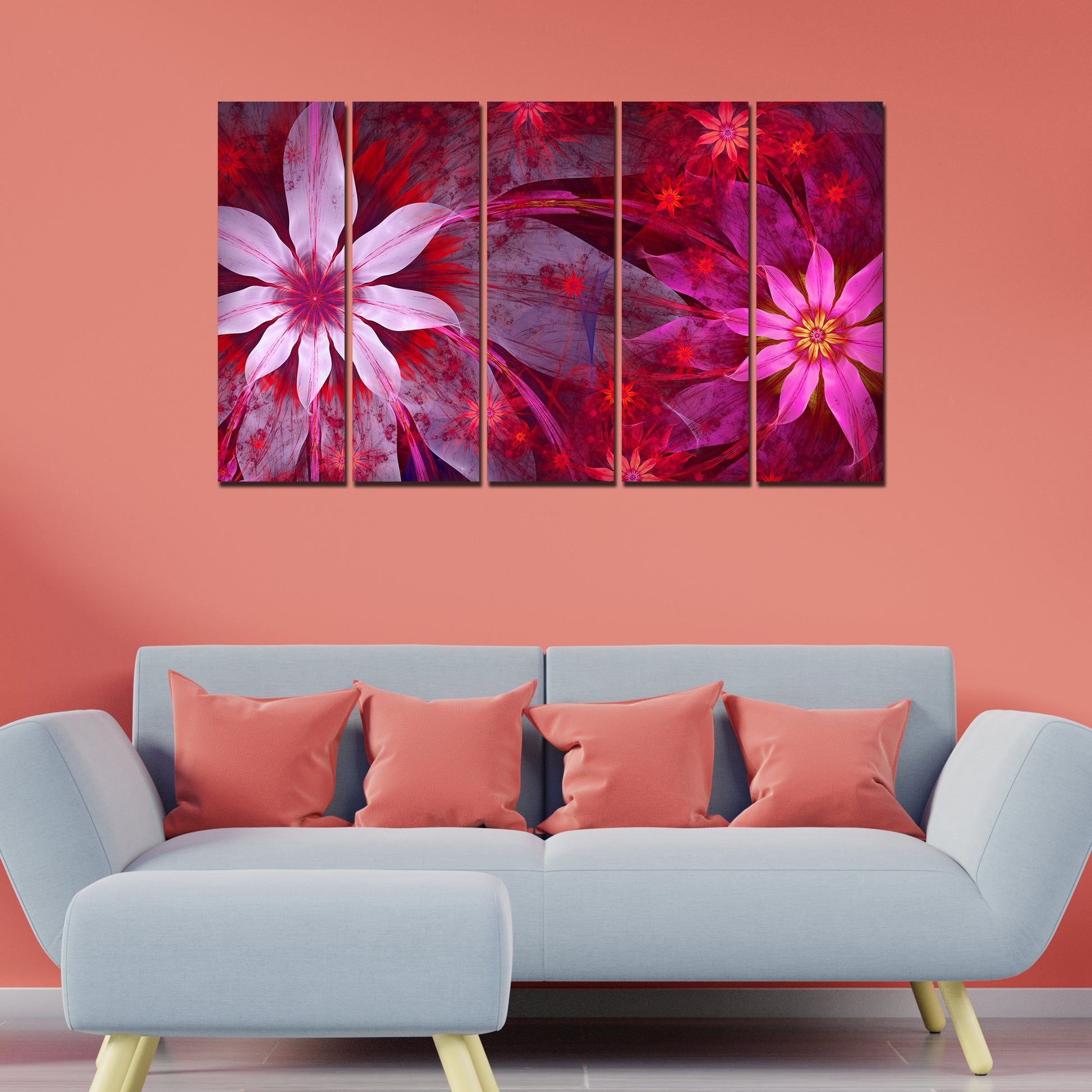 Exotic Flowers Canvas Wall Painting Set of Five