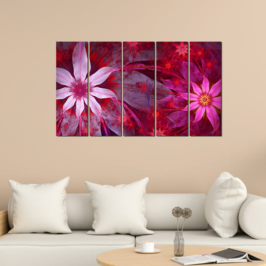 Exotic Flowers Canvas Wall Painting Set of Five