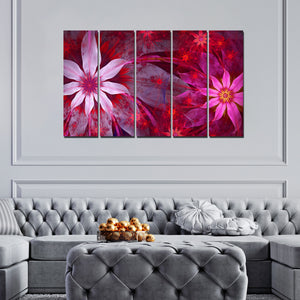 Exotic Flowers Canvas Wall Painting Set of Five