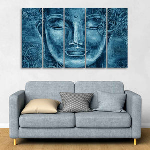 Face Sculpture of Buddha Five Pieces Wall Painting