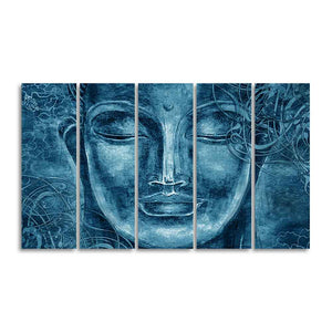 Face Sculpture of Buddha Five Pieces Wall Painting