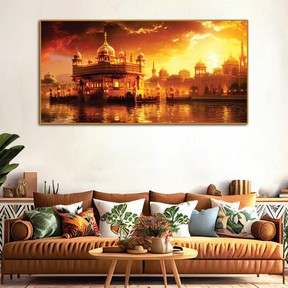 Famous Holy Golden Temple At Sunset View Canvas Wall Painting