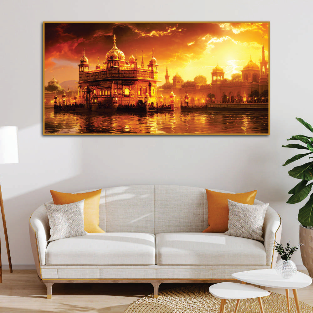 Famous Holy Golden Temple At Sunset View Canvas Wall Painting