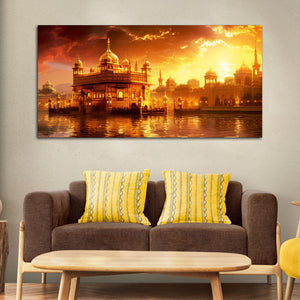 Famous Holy Golden Temple At Sunset View Canvas Wall Painting