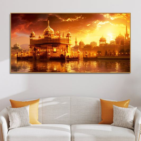 Famous Holy Golden Temple At Sunset View Canvas Wall Painting