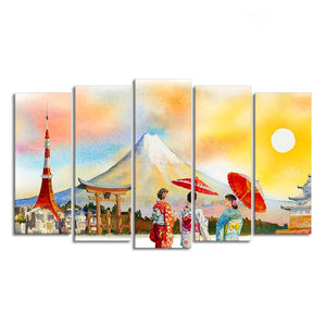 Famous Places of Japan Canvas Wall Painting Set of Five