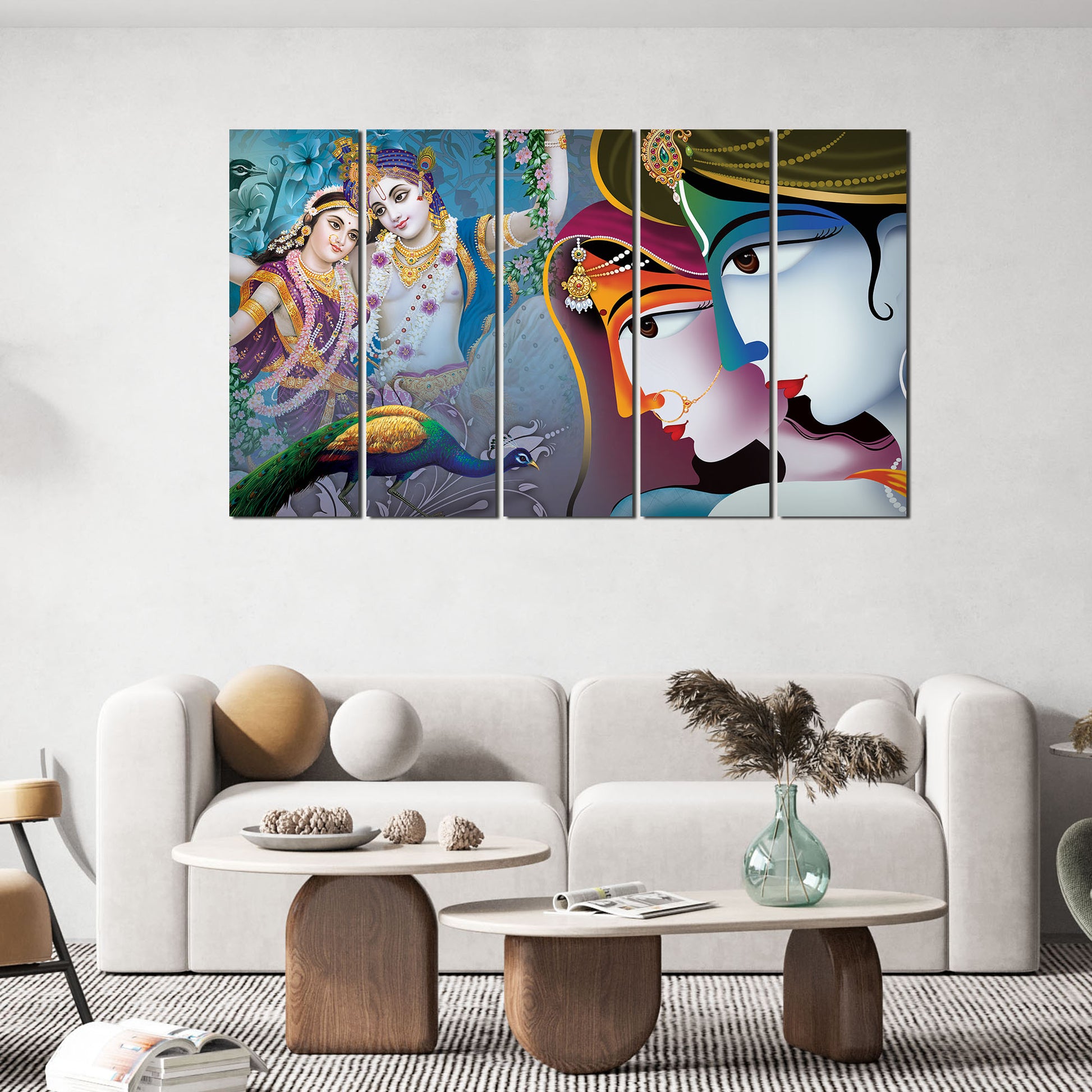 5 Pieces Canvas Lord Radha Krishna Wall Painting