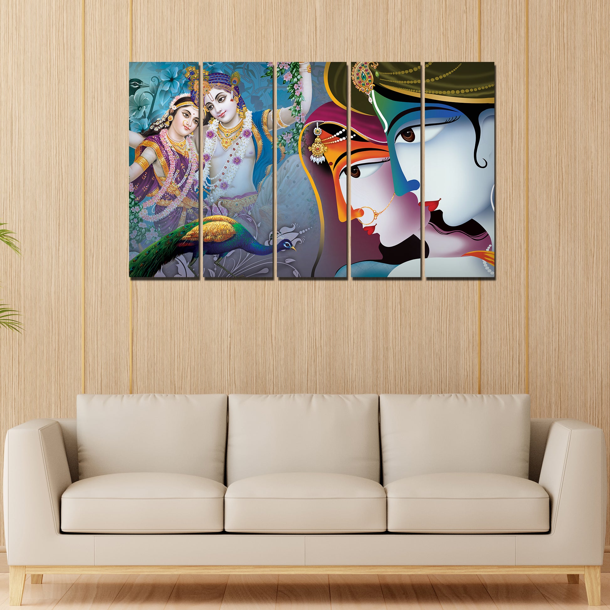 5 Pieces Canvas Lord Radha Krishna Wall Painting