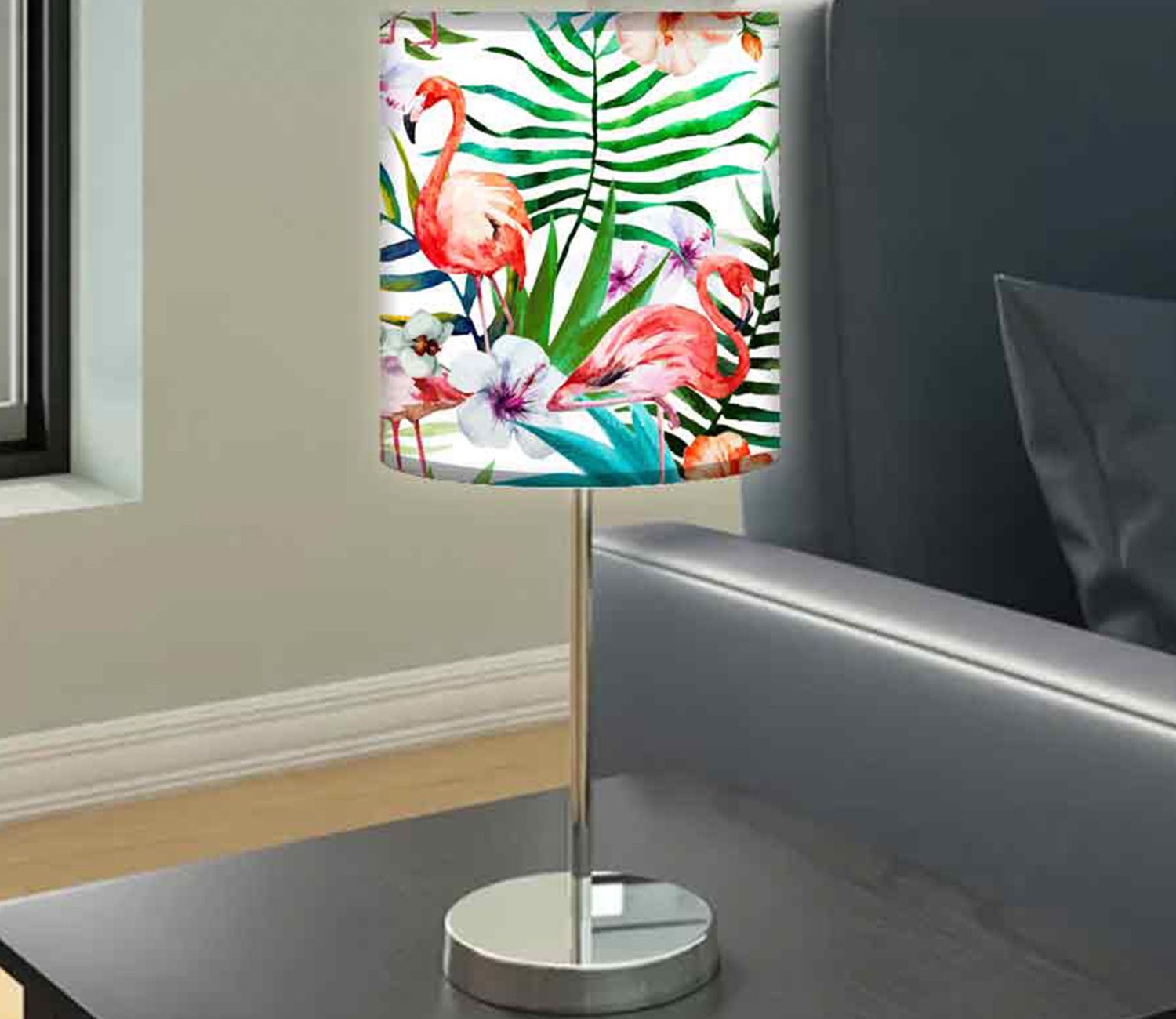 Flamingo Printed Modern Stainless Steel Metal Finish Table Lamp