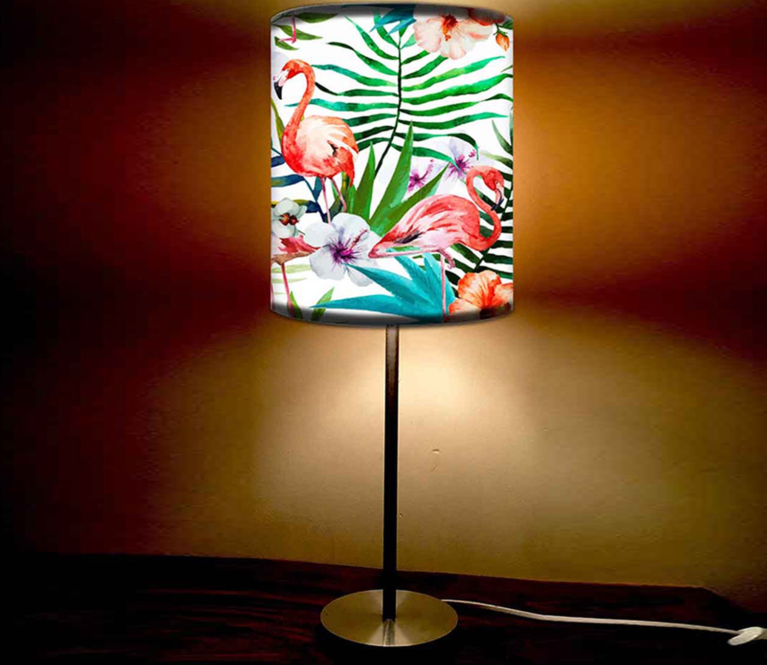 Flamingo Printed Modern Stainless Steel Metal Finish Table Lamp