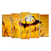 Flamingos Flying in Sunset 5 Pieces Wall Painting