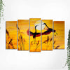 Flamingos Flying in Sunset 5 Pieces Wall Painting