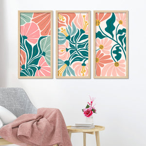 Floral abstract elements Botanical Art Wooden Wall Frame Set of Three