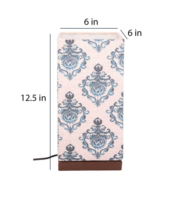 Floral Designer Art Printed Table Lamp with Wooden Finish Base