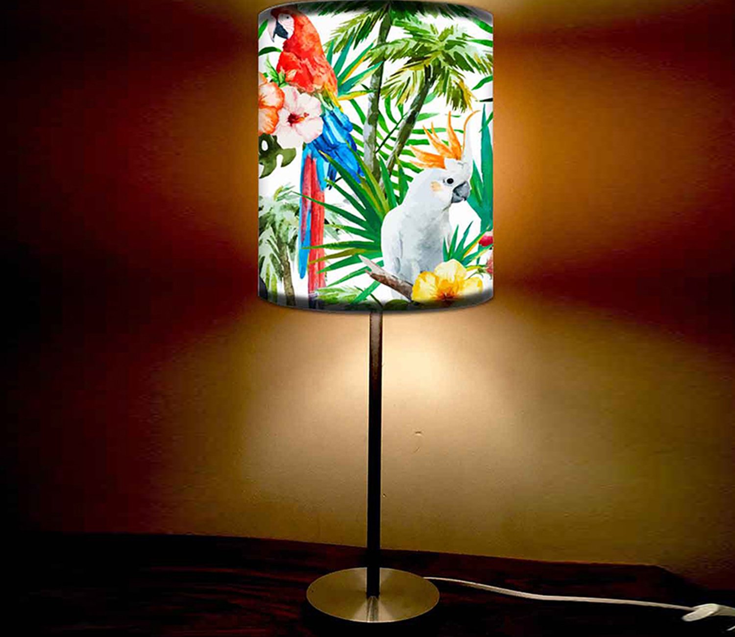 Floral Flower Art Printed Modern Stainless Steel Metal Finish Table Lamp