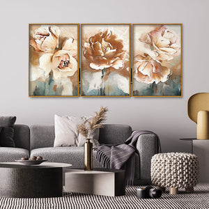 Floral Flower White Rose Floating Canvas Wall Painting Set of Three