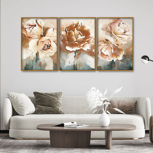 Floral Flower White Rose Floating Canvas Wall Painting Set of Three