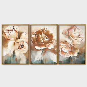 Floral Flower White Rose Floating Canvas Wall Painting Set of Three