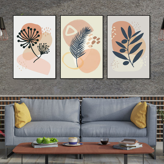 Flower & Leaves Floating Canvas Wall Painting Set of Three