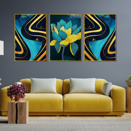 Flower Abstract Shapes Floating Canvas Wall Painting Set of Three