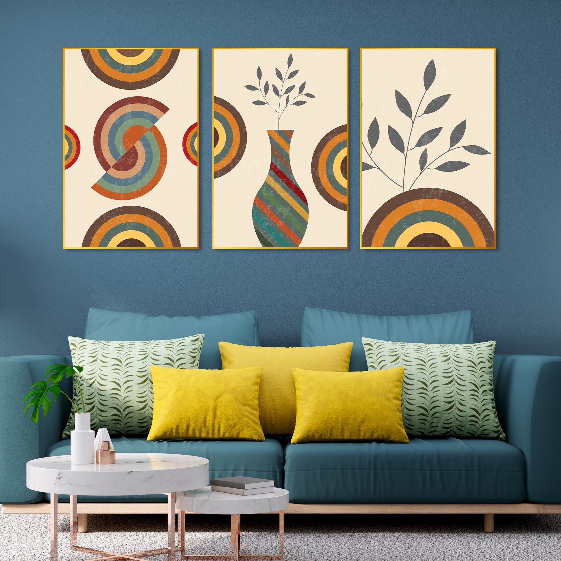 Flower Pot Floating Canvas Wall Painting Set of Three