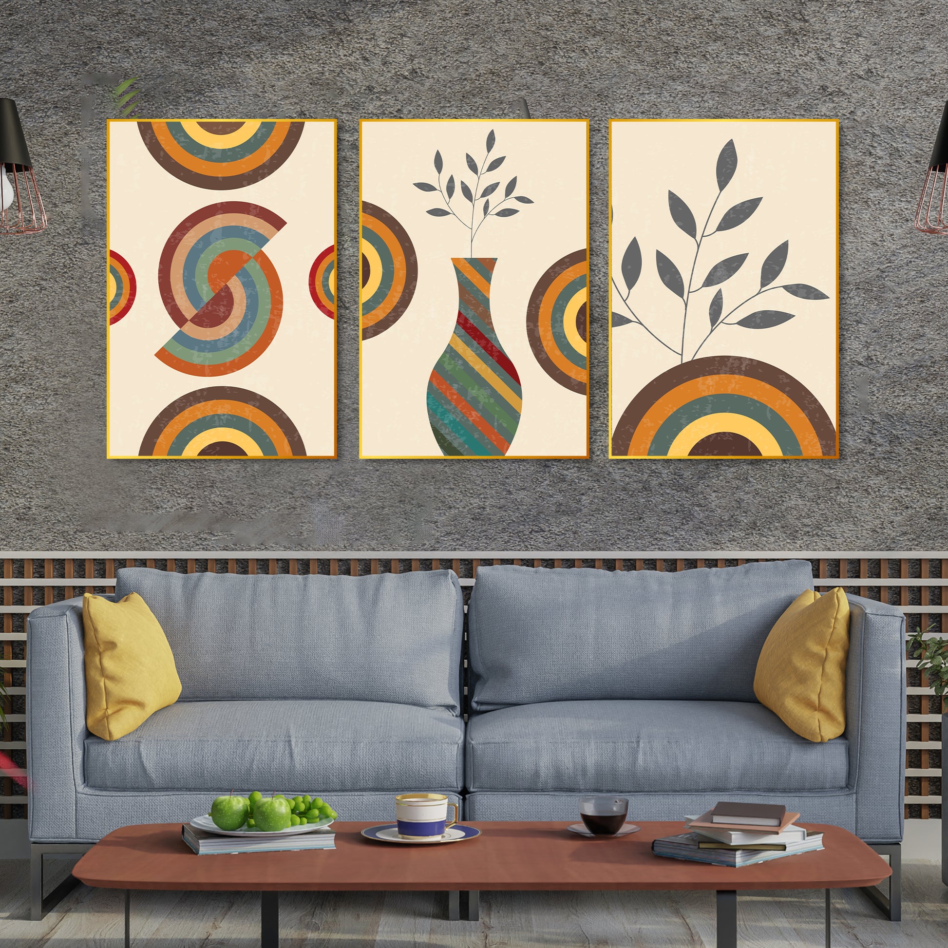 Flower Pot Floating Canvas Wall Painting Set of Three