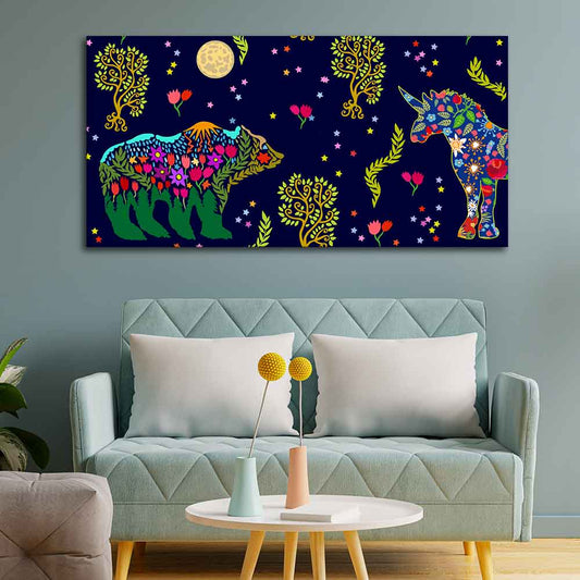 Folk Art Night Bears Canvas Wall Painting