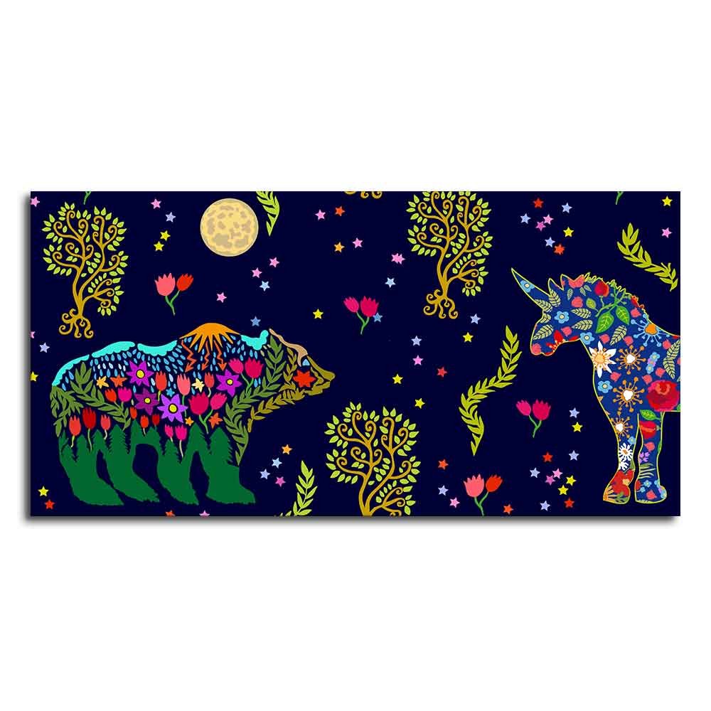 Folk Art Night Bears Canvas Wall Painting